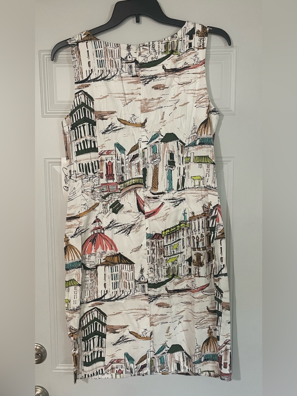 Chetta B Venice Italy Scenic Sketch Print Sleeveless Sheath Cotton Dress Size 12 - Picture 8 of 8